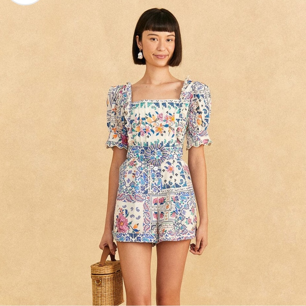 Farm Rio Off-White Romantic Bandanas Organic Cotton Romper BRAND NEW